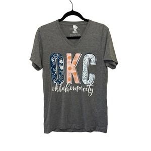 Calamity Jane’s Apparel Gray V Neck OKC Tee Shirt